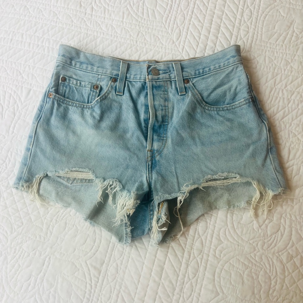 Levi's Light Blue Distressed Denim Cutoff Shorts